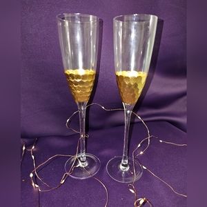 COPY - Fitz &Floyd Gold Daphne Mouth Blown Glasses Flutes Set of 2